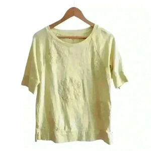 Loft Yellow Elbow Length Sleeve Embroidered Terry Cloth Top Size Medium